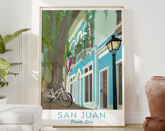 Puerto Rico Illustration San Juan Print Puerto Rico Wall Art Puerto Rico Gift Puerto Rican Flag Illustration Latin America Poster