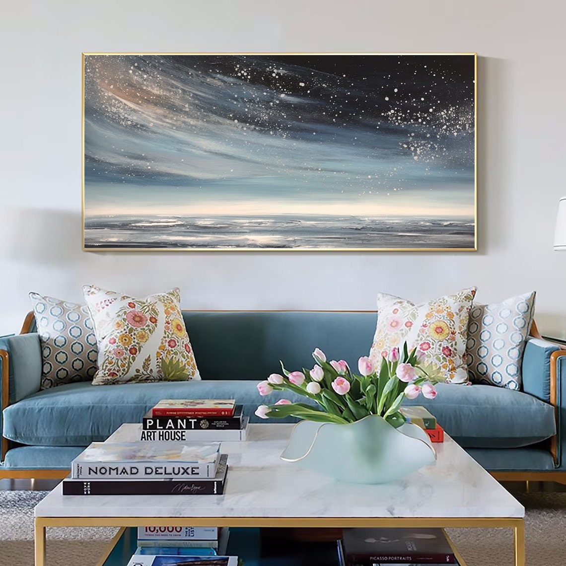 Starry Night Sky Over Calm Ocean Horizontal Seascape Wall Poster - Image 3