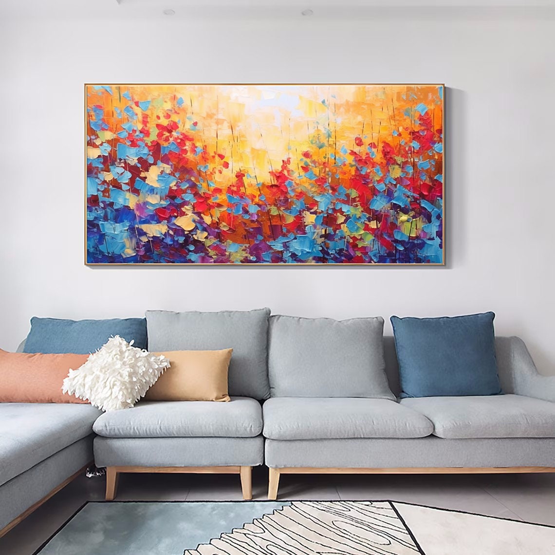 Fiery Autumn Field Of Palette Knife Blooms In Warm Gold Poster - Image 5