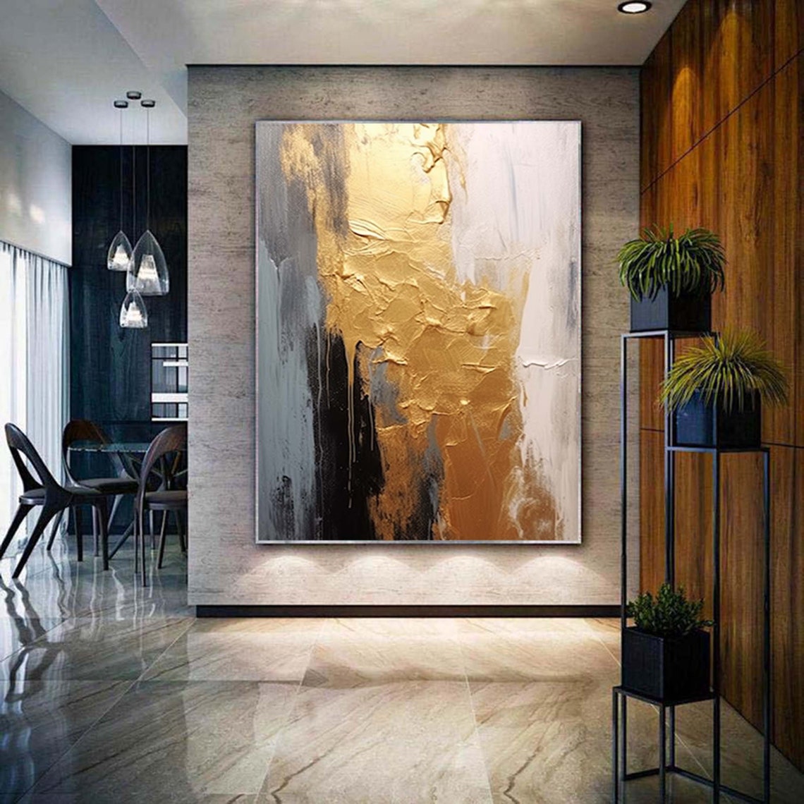 Gold Leaf Black White Textured Tall Abstract Luxury Flow Poster - Image 4