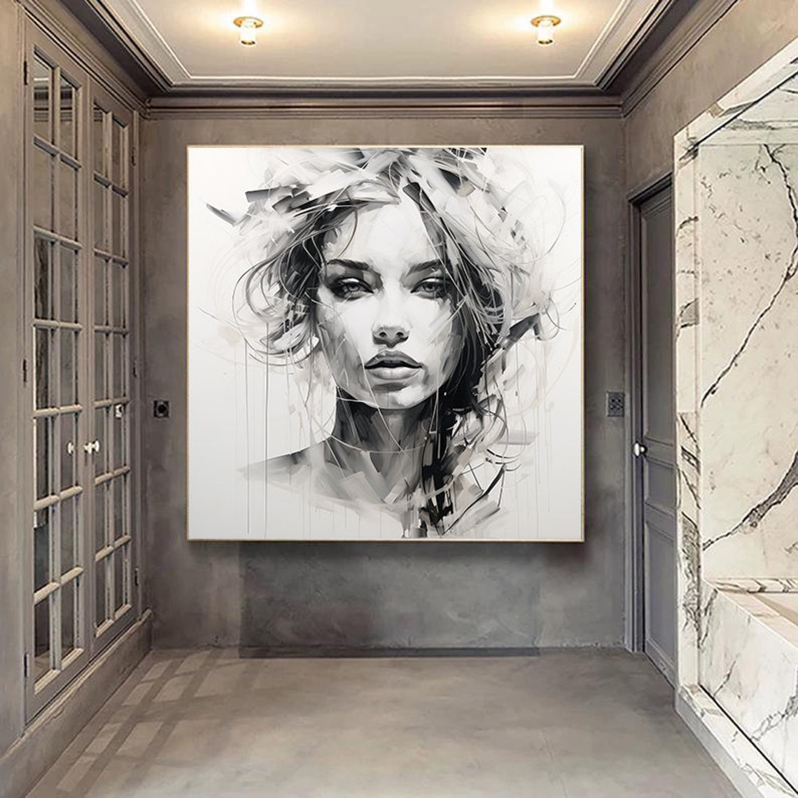 Monochrome Woman Face Expressive Sketch Portrait Ink Art Poster - Image 5