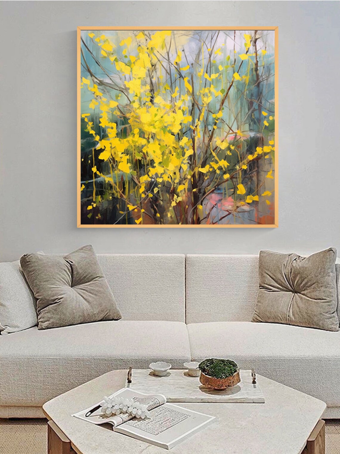 Yellow Forsythia Blossom Spring Garden Abstract Painting Poster - Image 7