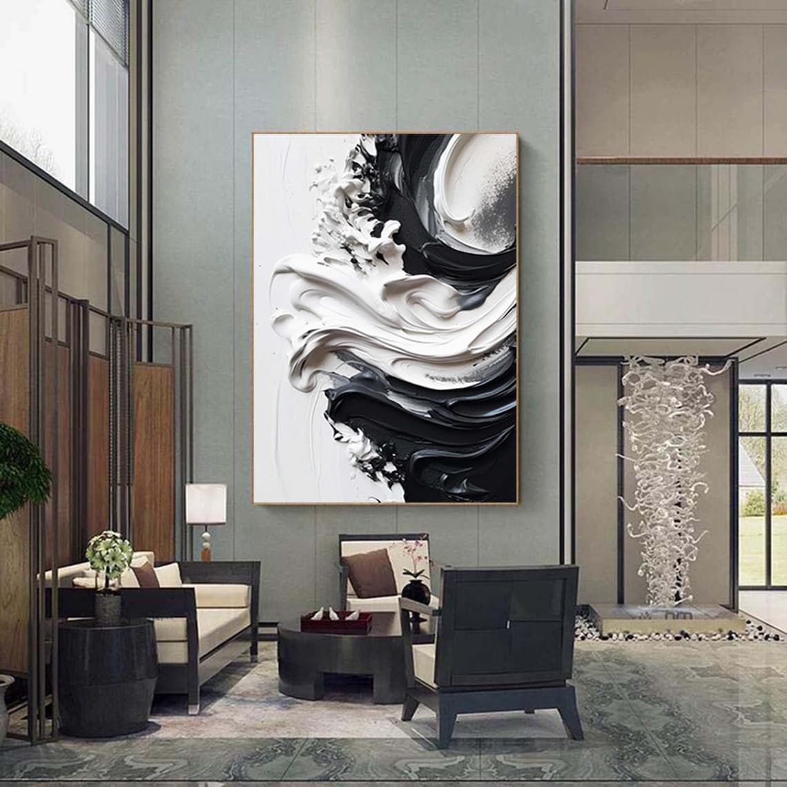 Black White Minimalist Abstract Art Print, Office Decor - Image 3