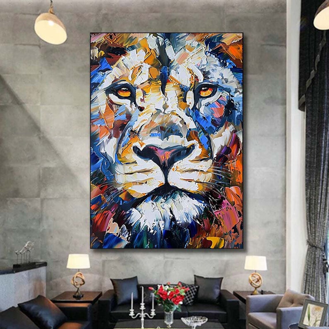 Custom Lion Oil Painting, Abstract Modern Wall Art Print - Image 6