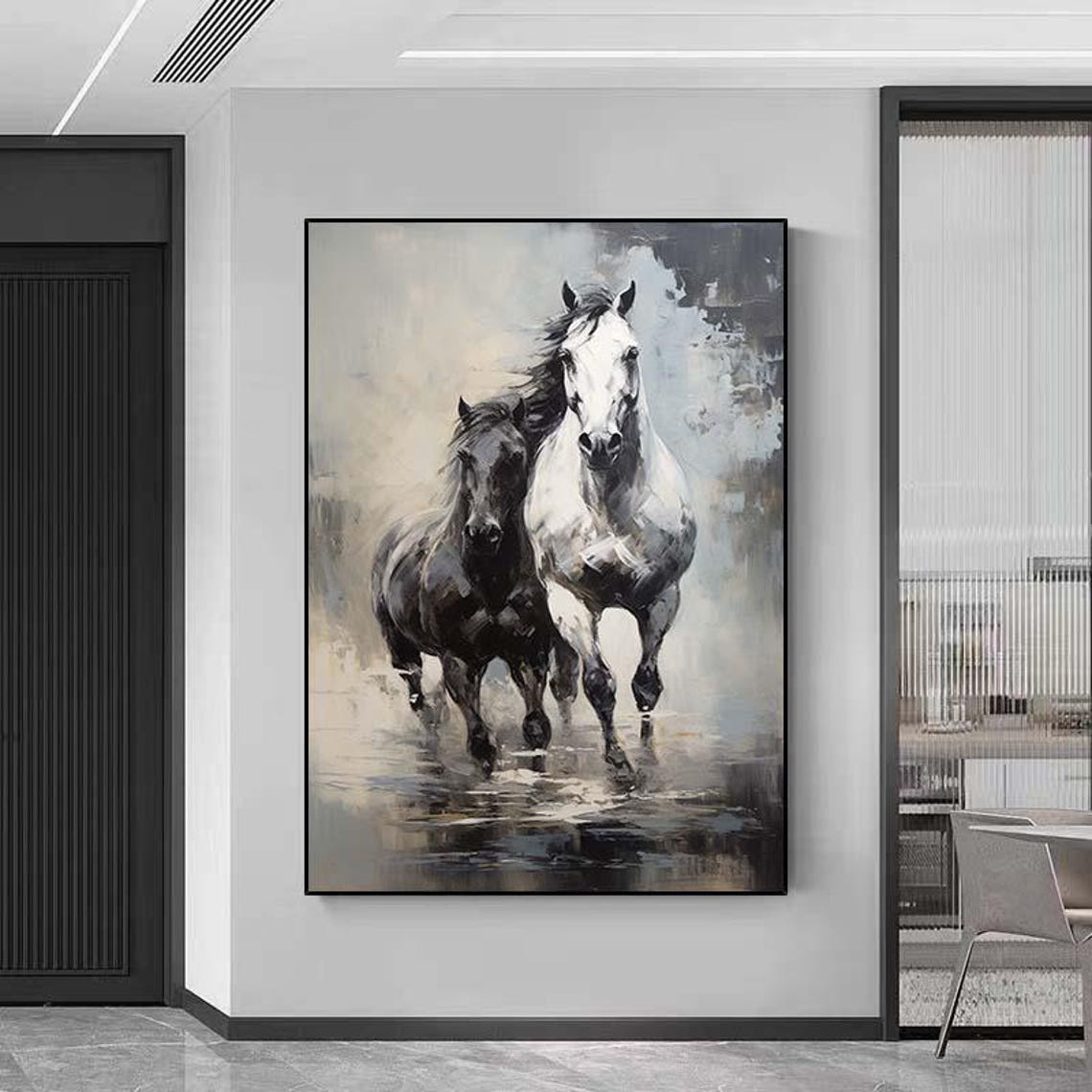 White Black Horse Painting Large Oil Painting Horse Wall Art Horse Abstract Painting Horse Oil Painting Large Office Wall Art - Image 6