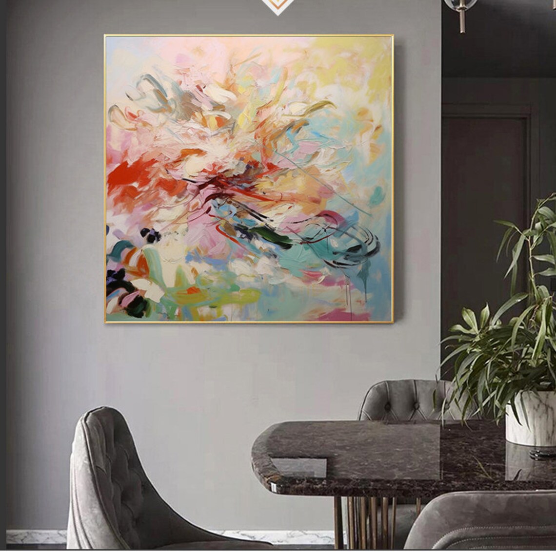 Dreamy Pastel Color Burst Abstract Oil Painting Modern Wall Poster - Image 6