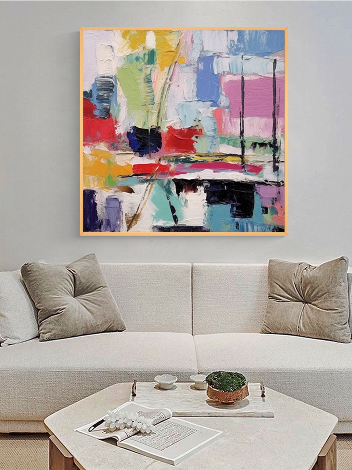 Colorful Mosaic Blocks Abstract Impasto Modern Painting Poster - Image 4