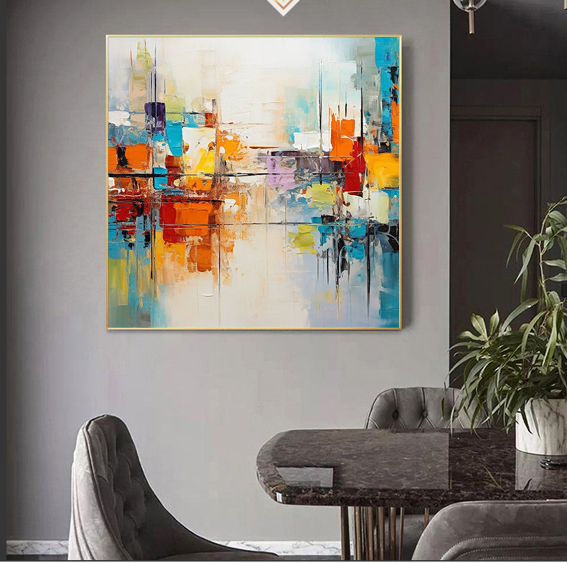 Lively Coastal Abstract Cityscape In Turquoise Orange White Poster - Image 6