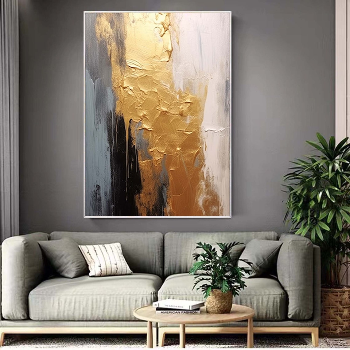 Gold Leaf Black White Textured Tall Abstract Luxury Flow Poster - Image 6