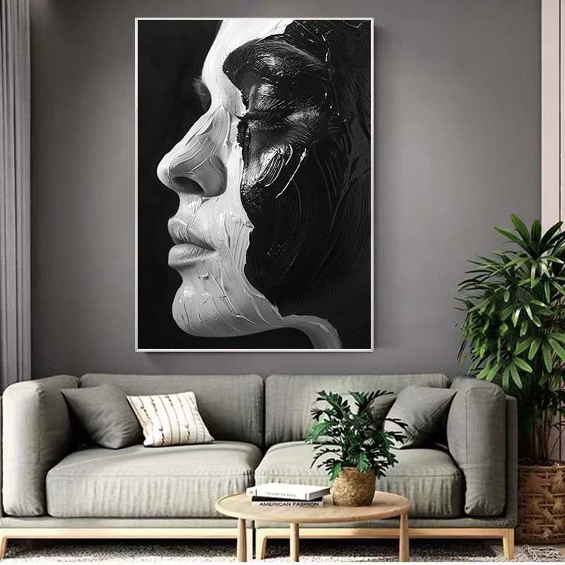 Abstract Black and White Facial Oil Painting Art Print - Image 5