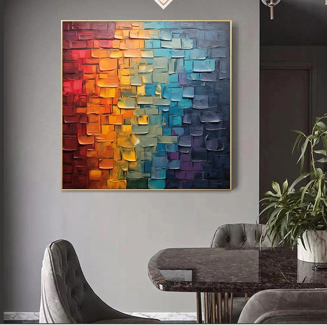 Rainbow Brick Mosaic Gradient Red Orange Blue Square Wall Poster - Image 7