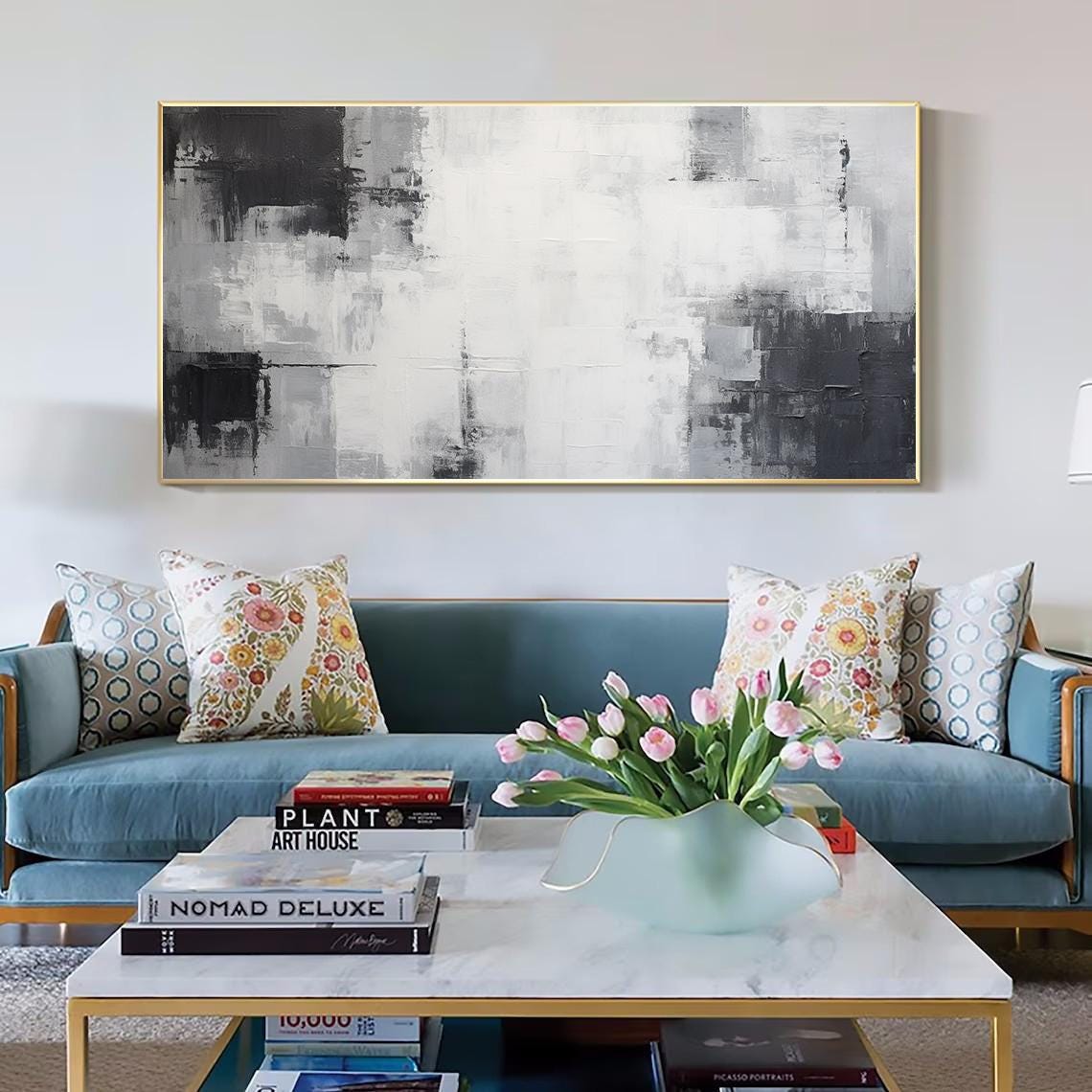 Wide Horizontal Grey and Black Minimalist Abstract Art Poster - Image 3