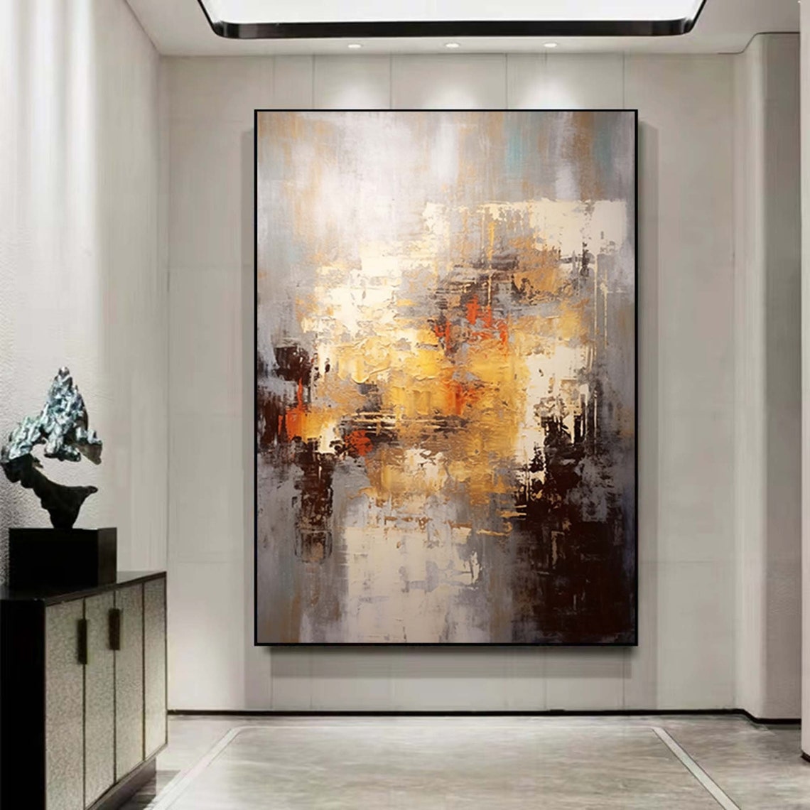 Moody Neutral Textured Abstract With Gold Grey Dark Brown Poster - Image 2