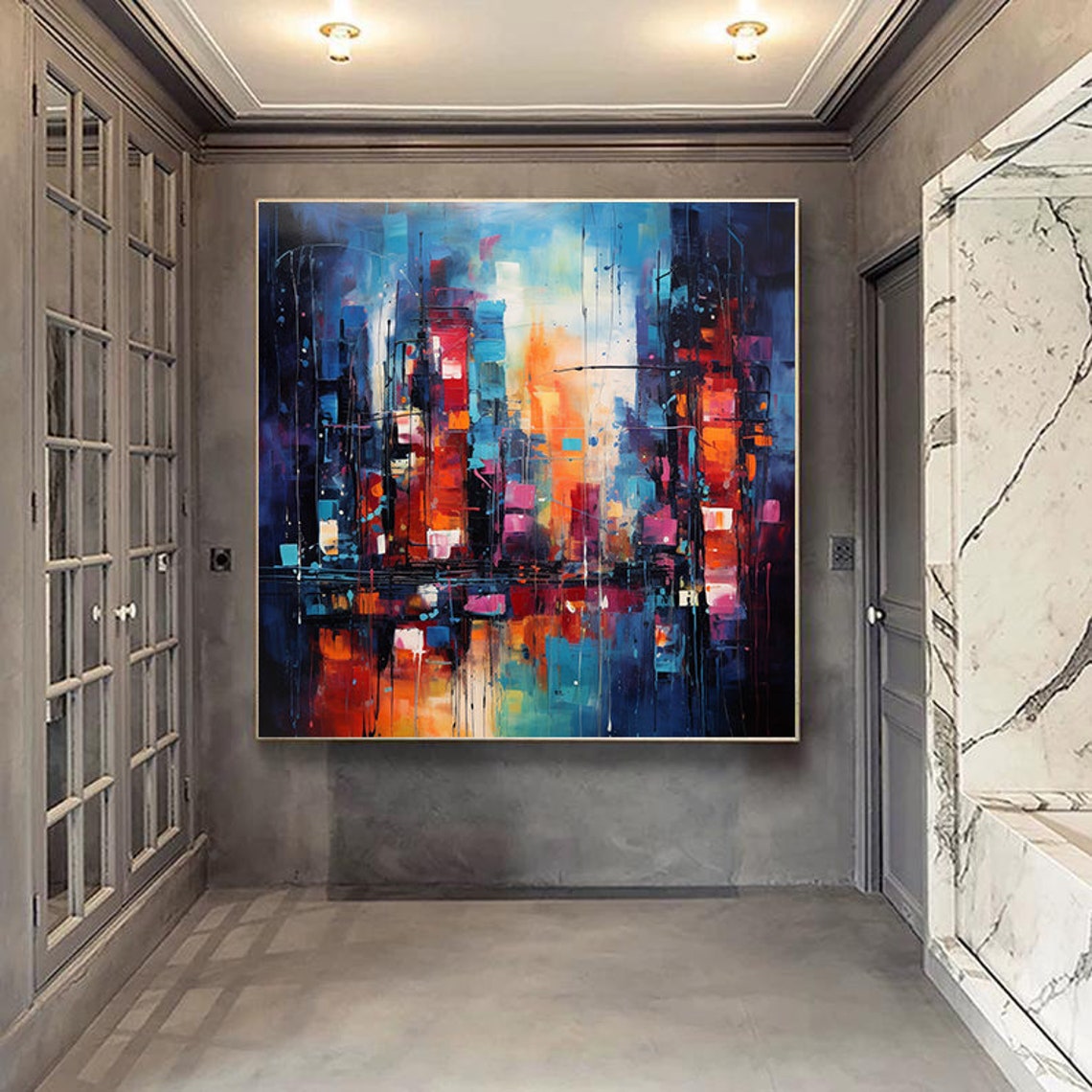 Colorful Abstract City Night Skyline Modern Decor Painting Poster - Image 6