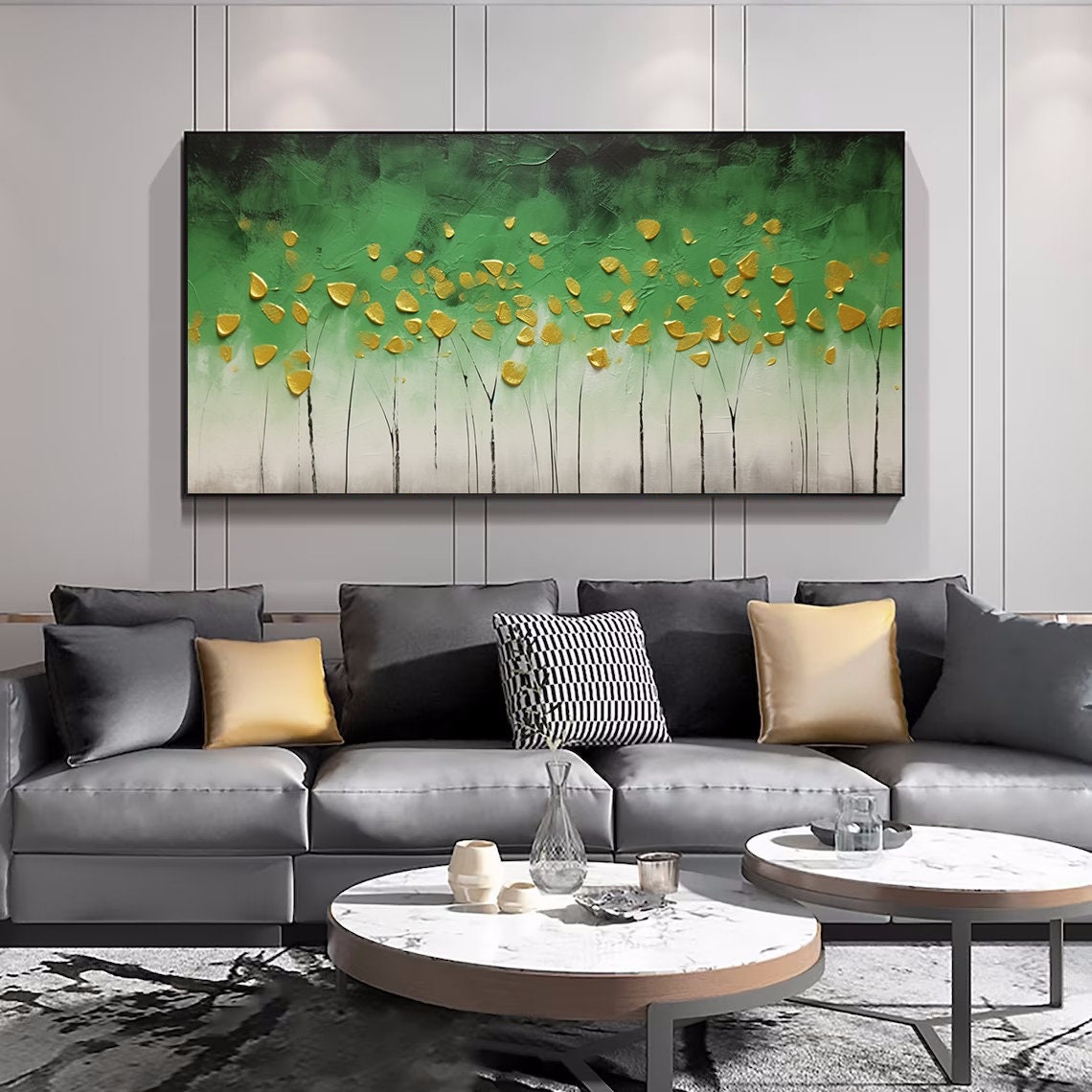 Green Fancy Acrylic Painting Large Abstract Oil Painting On Wall Art Modern Living Room Abtract Art Green Woods Oil Painting Modern - Image 4