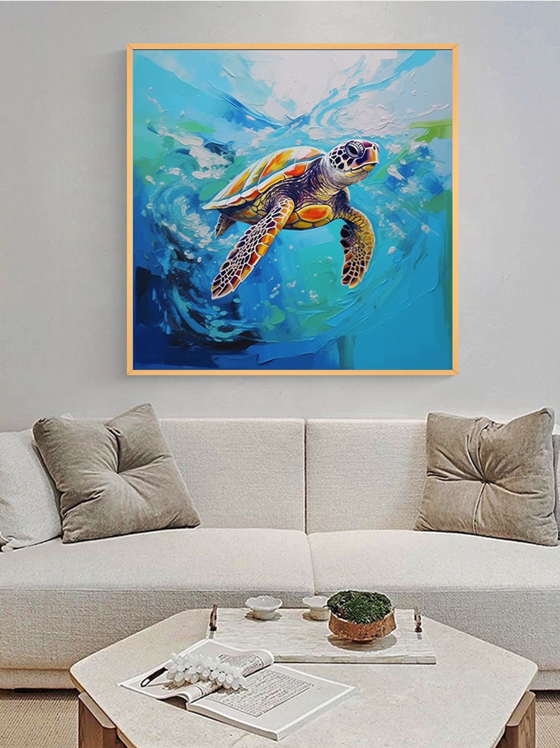 Colorful Sea Turtle Underwater Blue Ocean Impasto Art Poster - Image 5