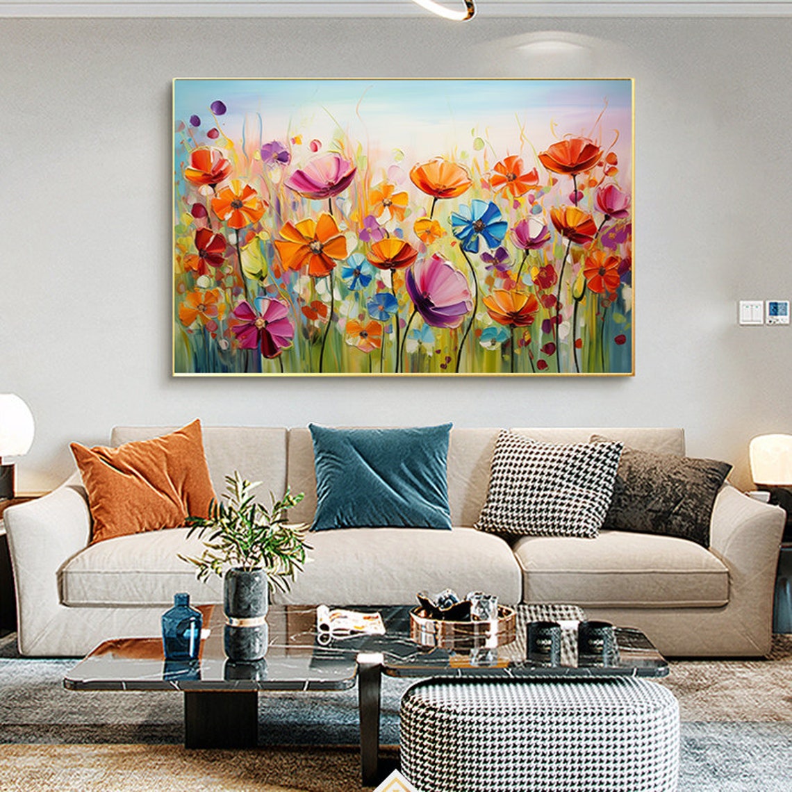 Flower Oil Painting On Abstract Colorful Flower Painting Flower Landscape Painting Floral Wall Art Large Wall Art Home Decor - Image 3