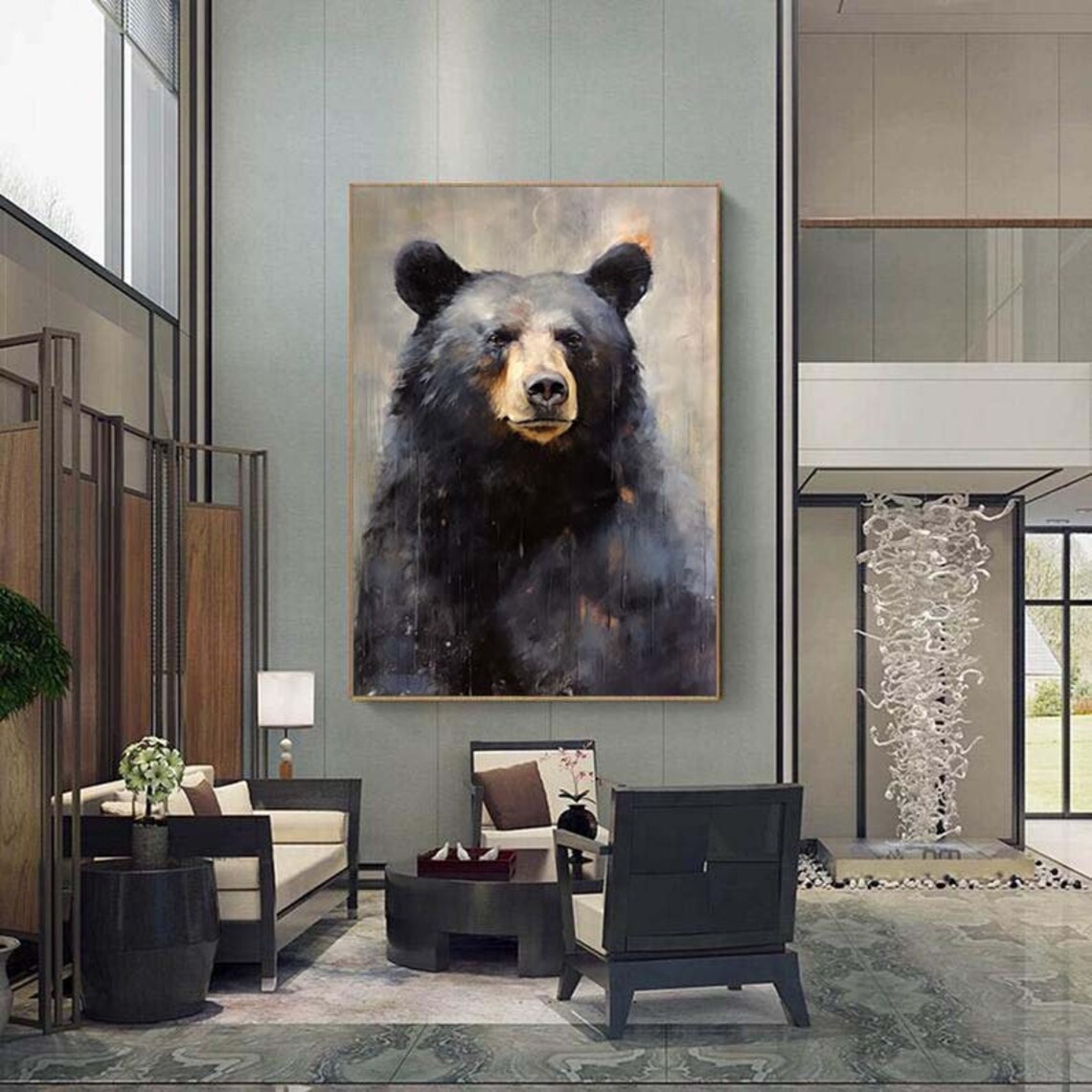 Black Bear Abstract Oil Painting, Minimalist Art - Image 4