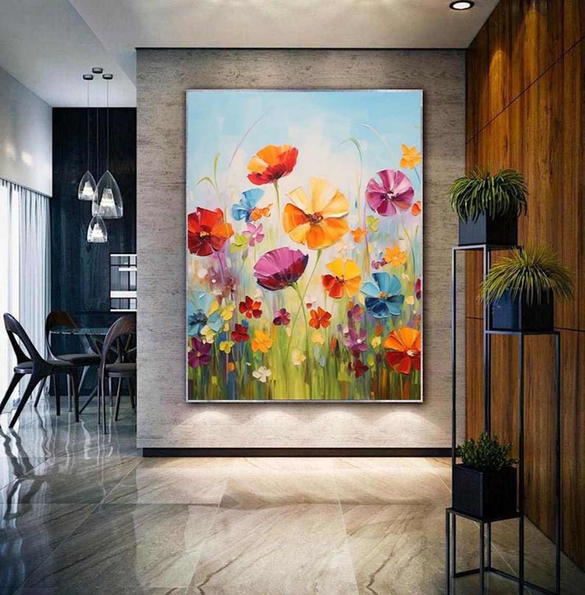 Flower Oil Painting On Abstract Colorful Flower Painting Flower Landscape Painting Floral Wall Art Original Floral Painting - Image 4