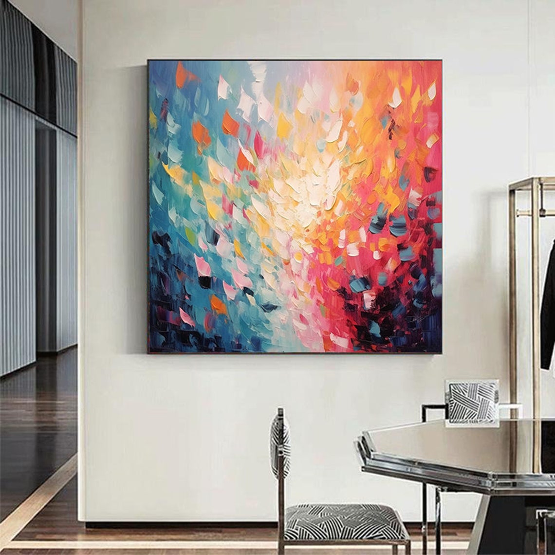 Colorful Gradient Petal Burst Abstract Oil Painting Framed Poster - Image 6