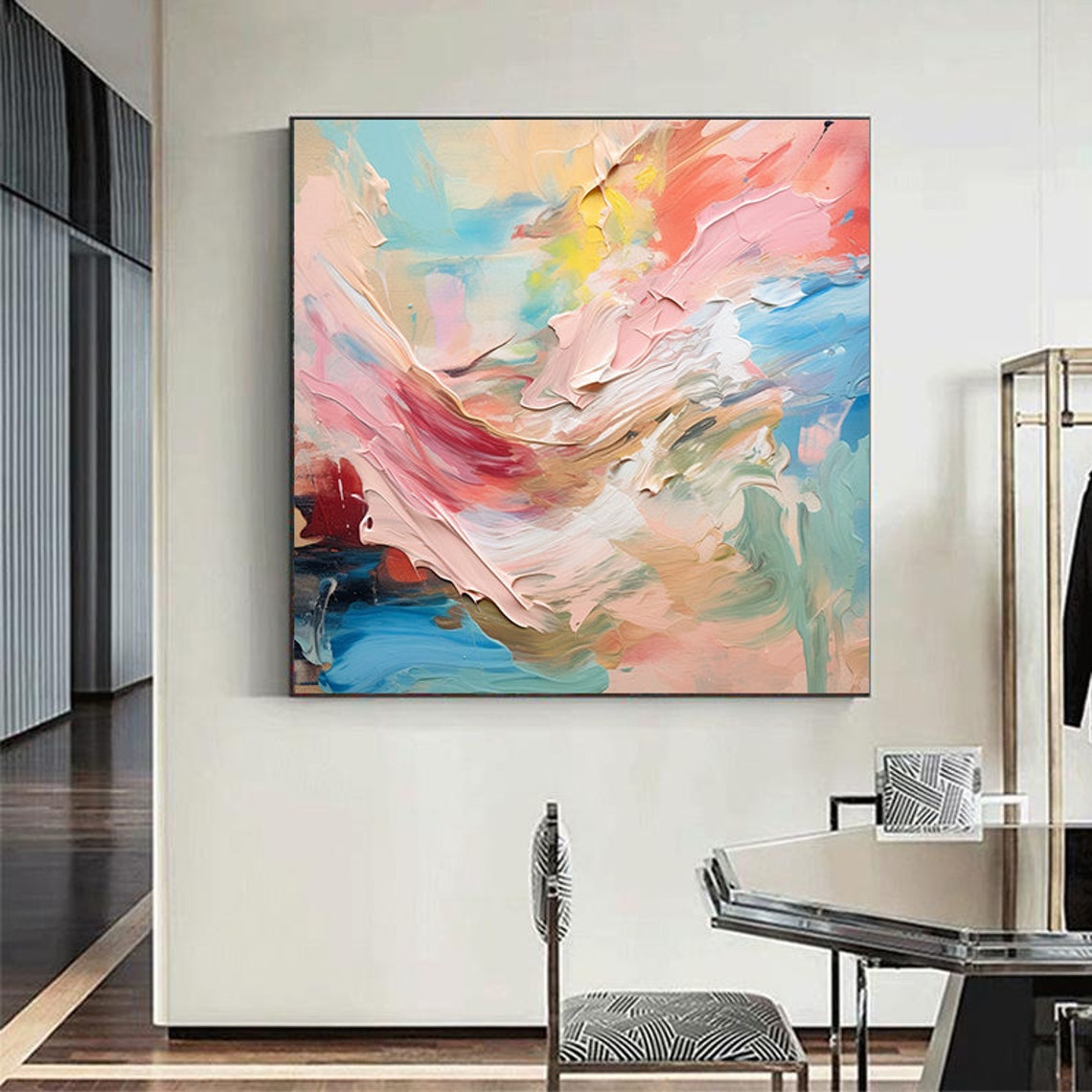 Soft Pastel Impasto Abstract With Pink Mint Blue Swirls Poster - Image 3