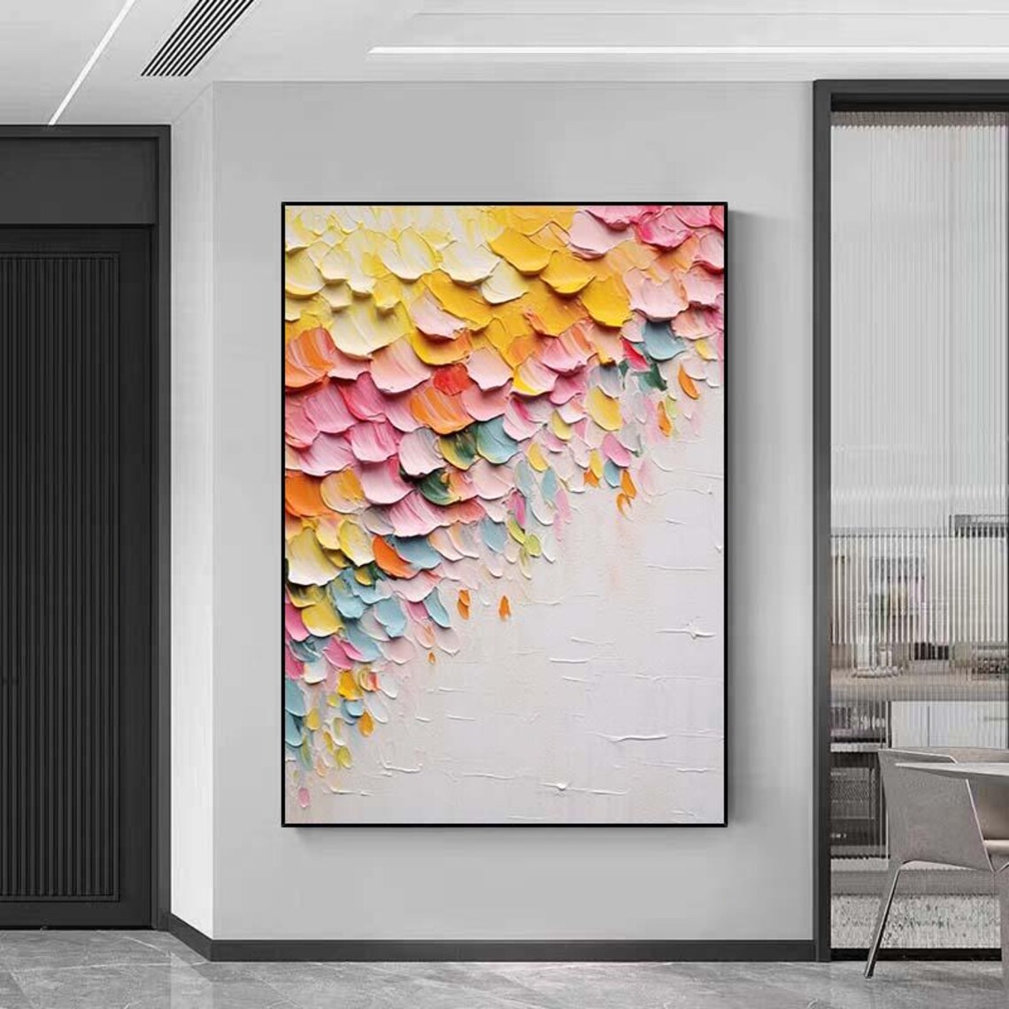 Pink Yellow Pastel Petals Abstract Falling 3D Textured Canvas Poster - Image 6