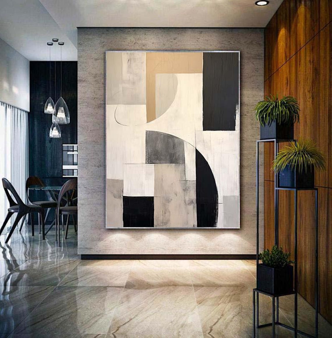 Beige Black Cream Geometric Arch Minimalist Gallery Wall Poster - Image 3