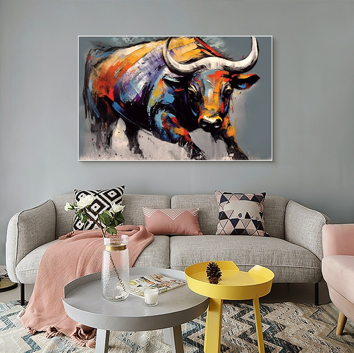 Colorful Bull Art Print, Highland Cow Animal Decor - Image 5