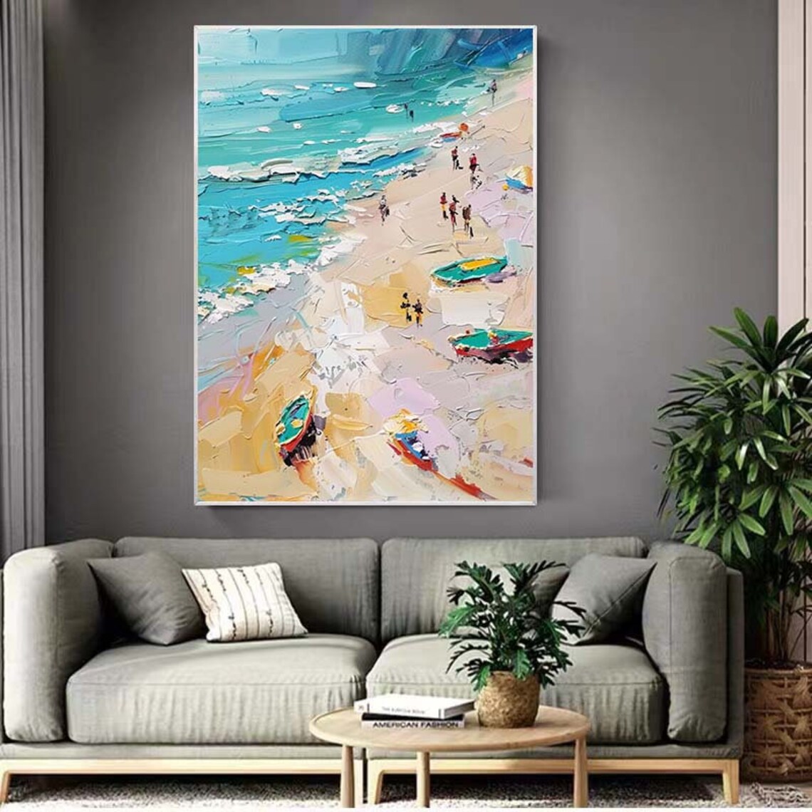 Summer Beach Turquoise Waves Golden Sand Impasto Painting Poster - Image 5