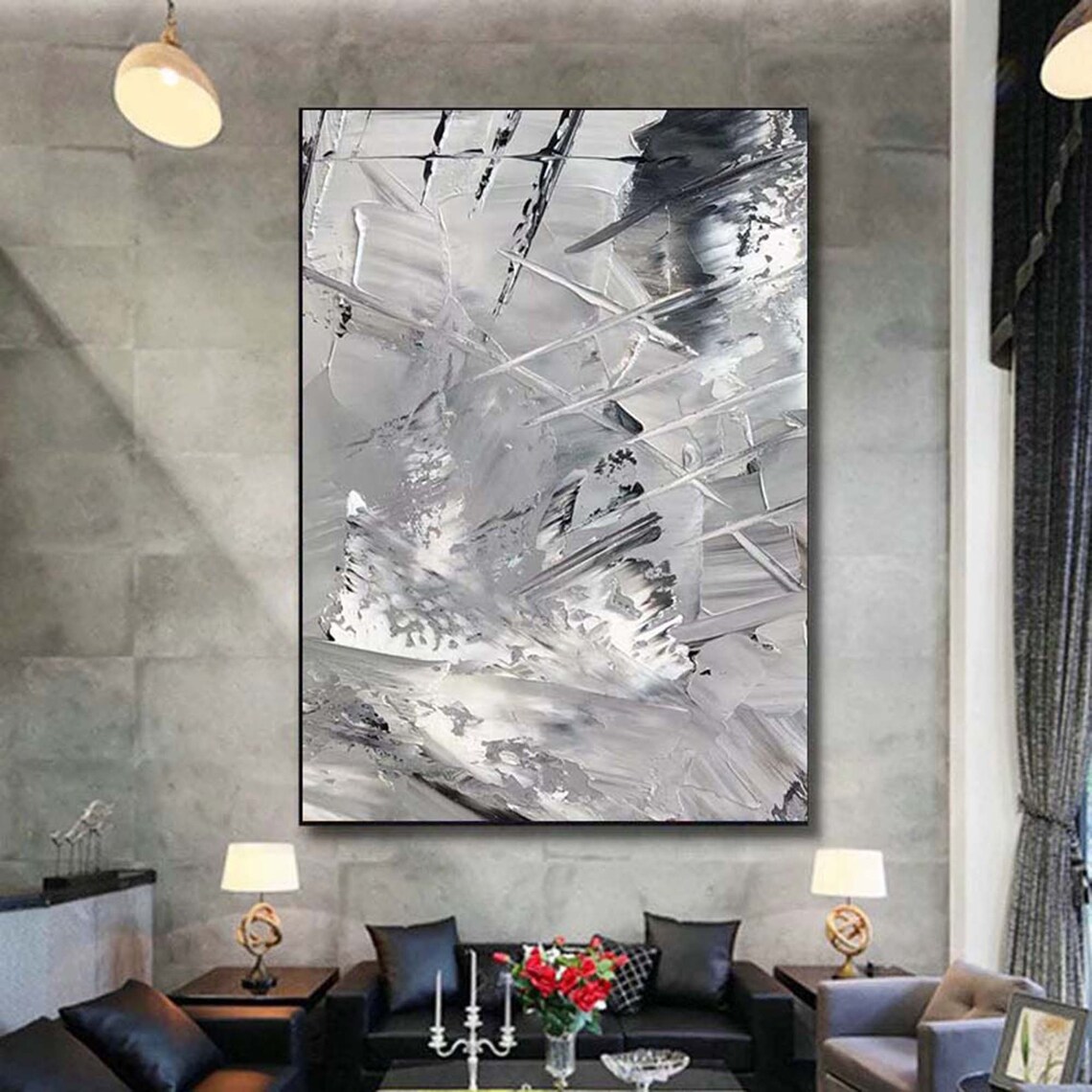 Gray and White Abstract Painting, Modern Art Print - Image 5