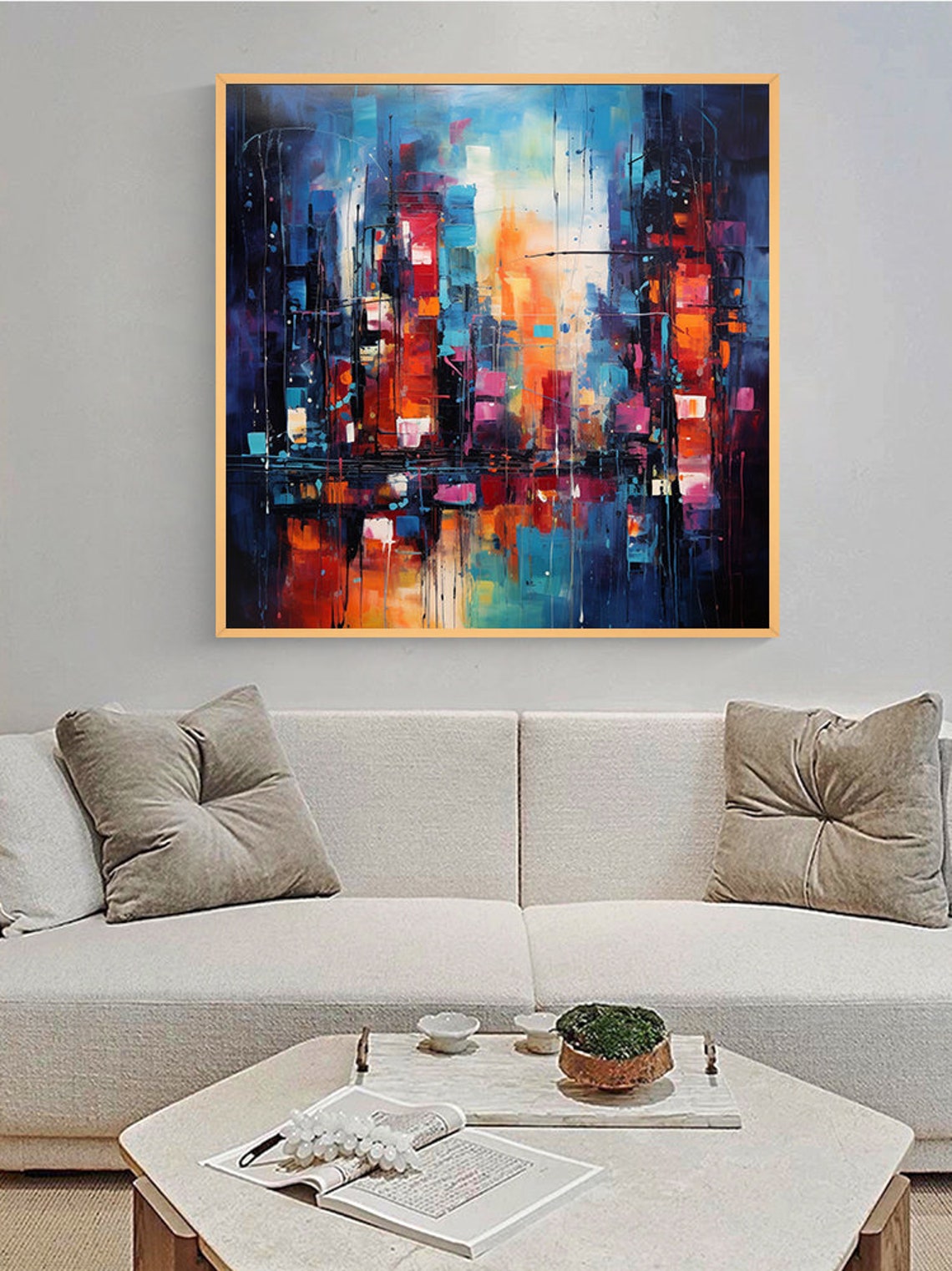 Colorful Abstract City Night Skyline Modern Decor Painting Poster - Image 2