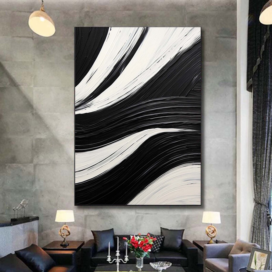 Minimalist Black And White Abstract Oil Painting Art Print - Image 7
