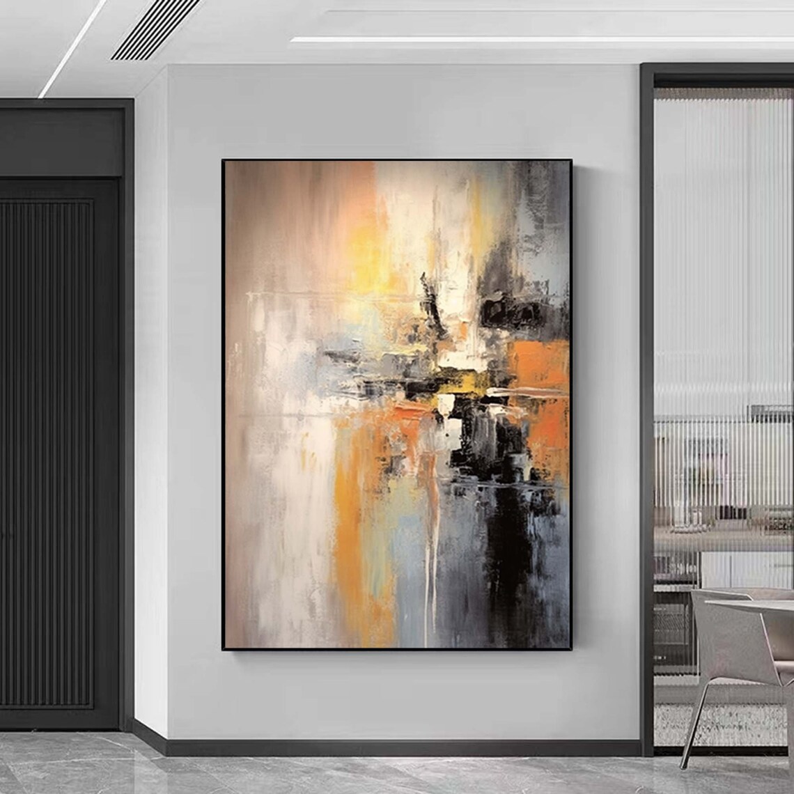 Warm Neutral Orange Grey Abstract Oil Painting for Living Room Poster - Image 3