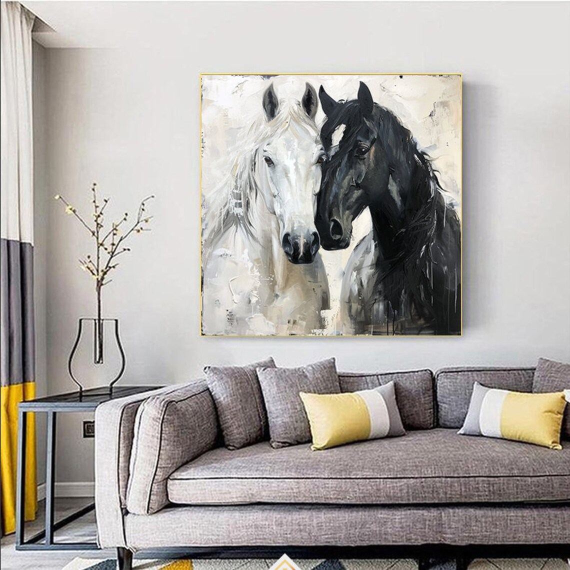 White Black Horse Oil Painting, Abstract Art Print - Image 5