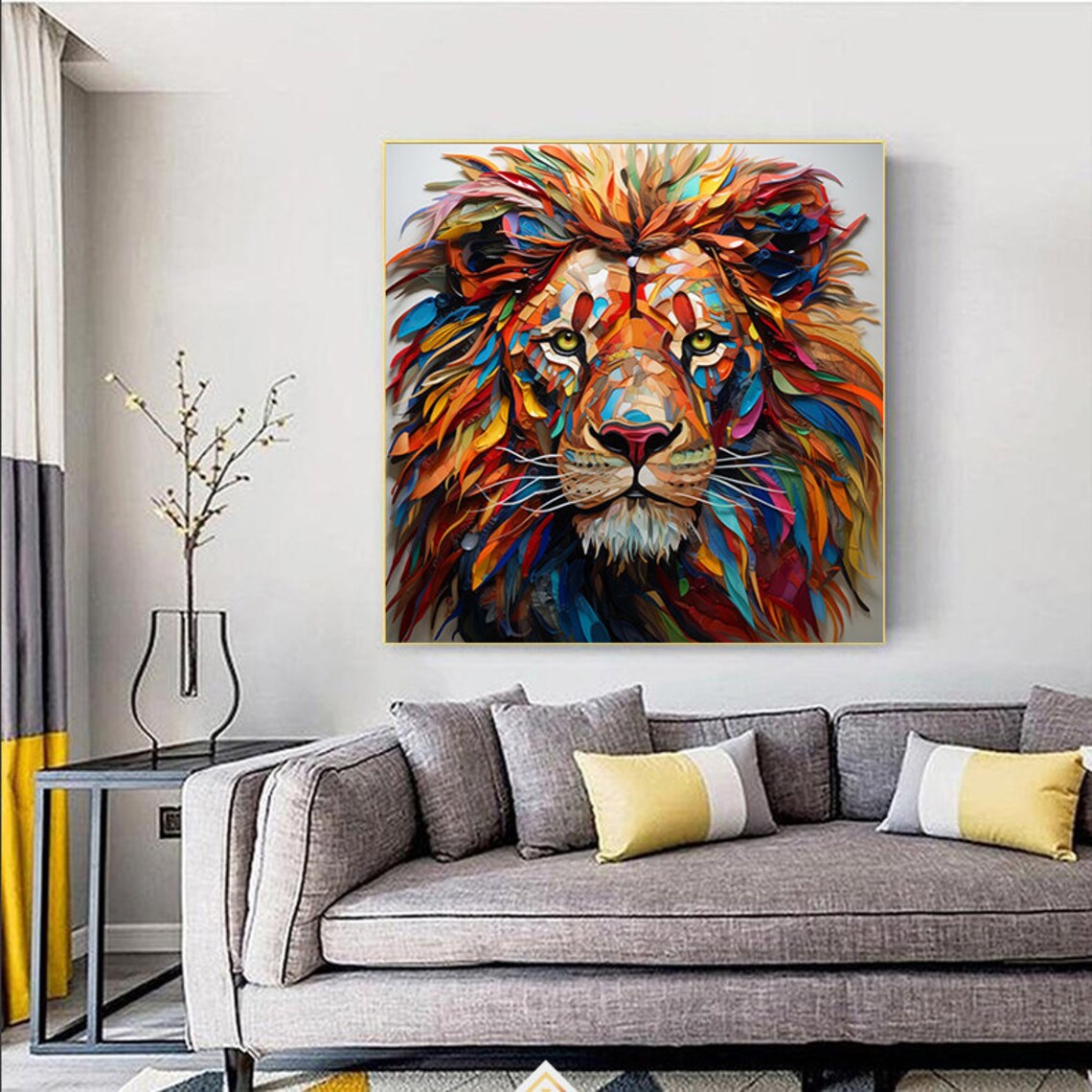 3D Lion Abstract Oil Painting Art Print for Living Room - Image 2
