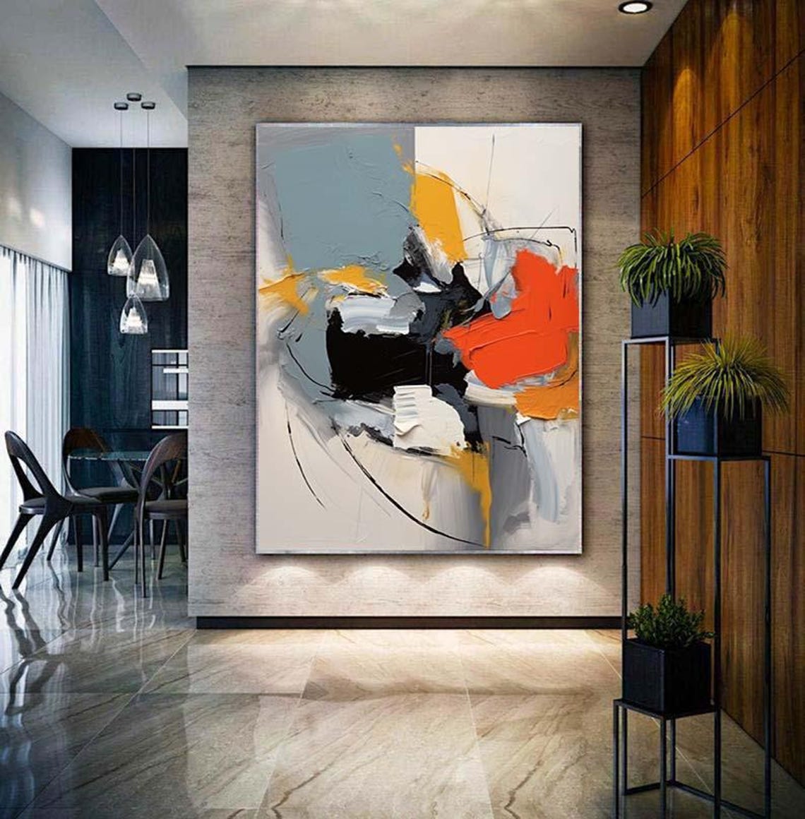 Orange Blue Black Bold Modern Abstract 3D Textured Painting Poster - Image 4