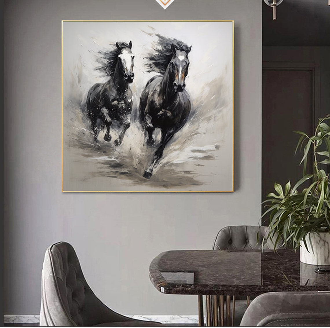 Black And White Textured Running Horses Oil Painting Horse Painting Original Animal Oil Art Wall Decor Living Room Office Wall Art - Image 7