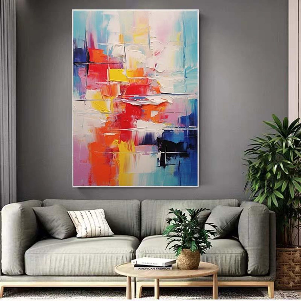 Bold Colorful Grid Blocks Abstract Oil Painting Modern Wall Poster - Image 3