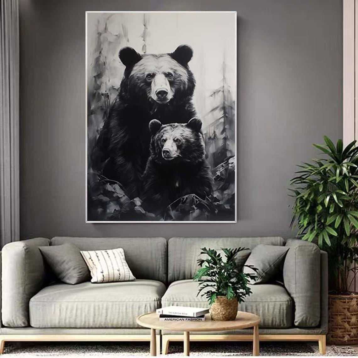 Striking Black And White Bear Mother And Cub In Forest Poster - Image 3