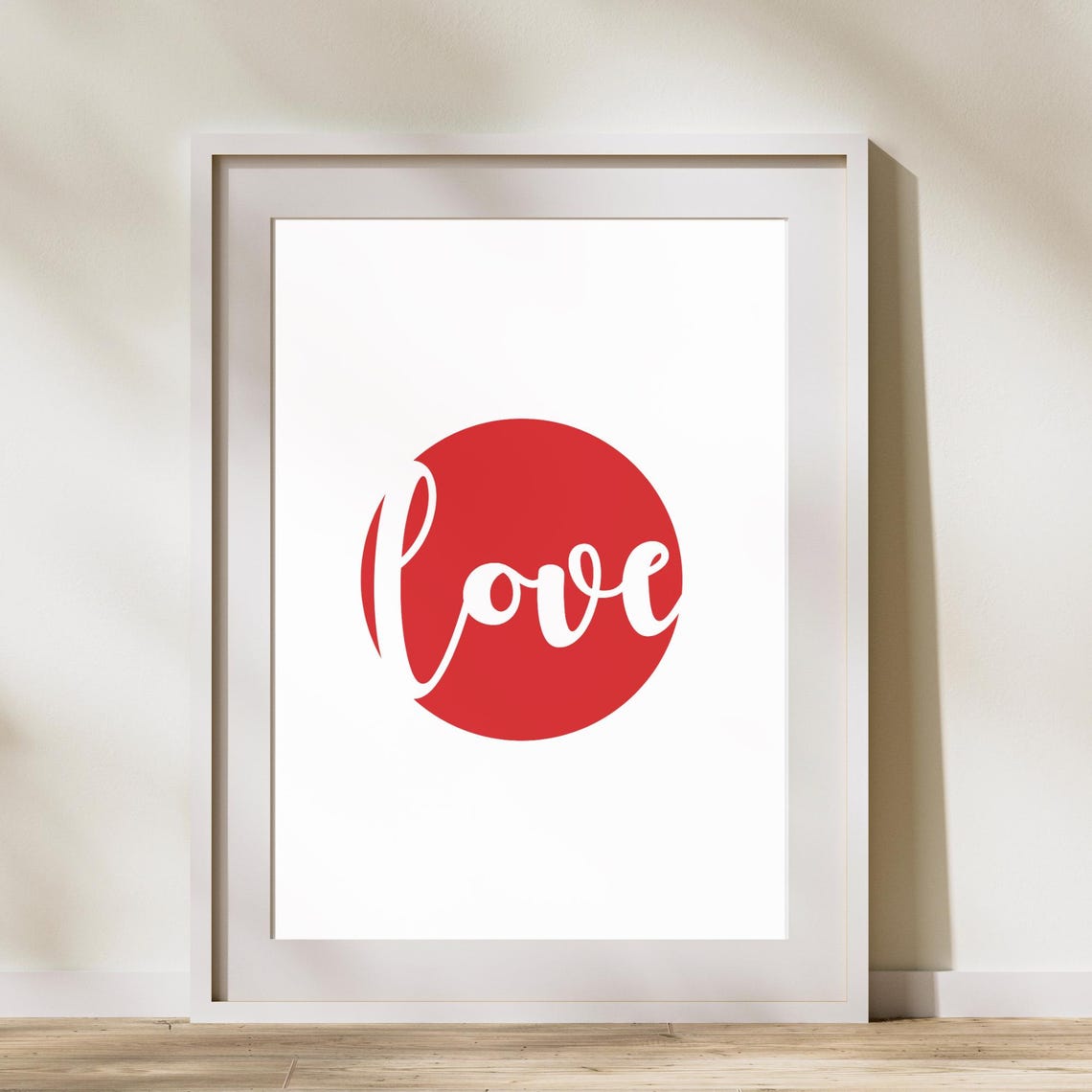 Valentine's Day Red Circle Love Script White Modern Minimalist Poster