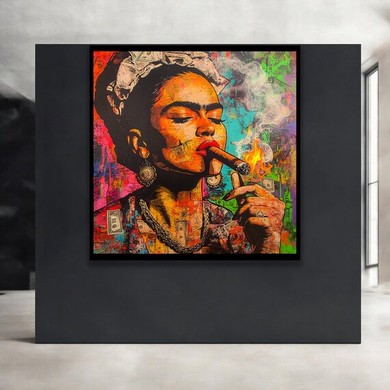 Frida Kahlo Inspired Pop Art Woman Cigar Graffiti Bold Portrait Poster