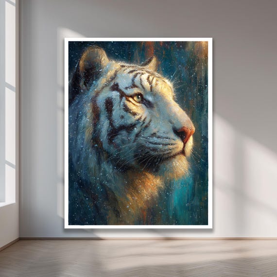 White Tiger Oil Painting Majestic Wildlife Canvas Art For Bold Home Decor