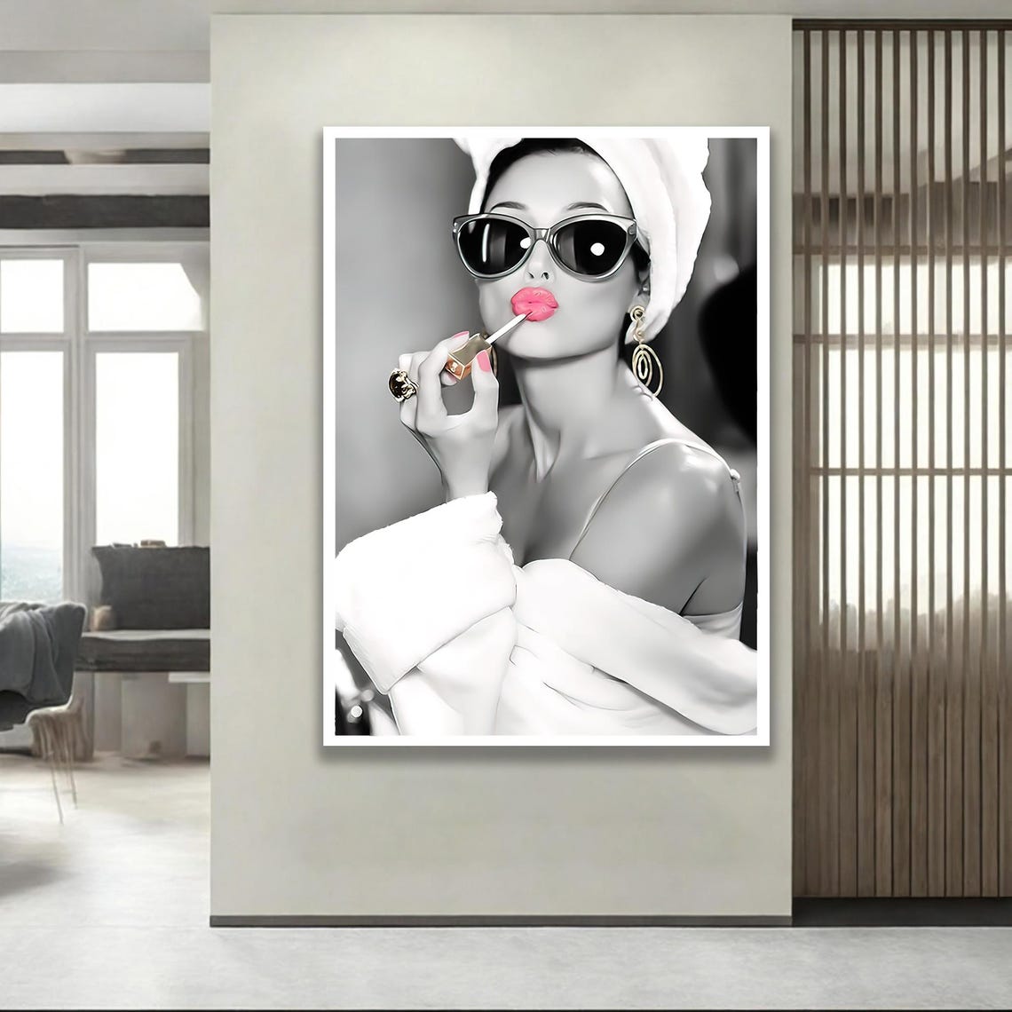 Glamorous Woman Canvas Print Black White Makeup Art Framed