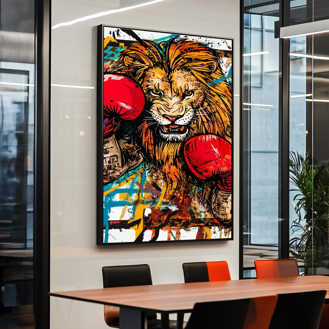 Lion Boxer Pop Art Print Framed Wild Animal Wall Decor