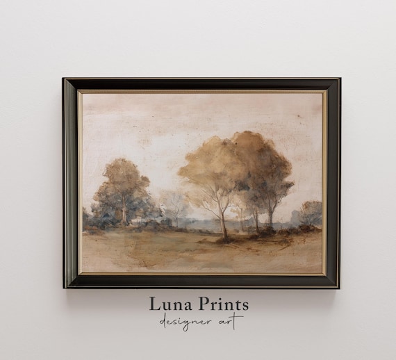 Tree Watercolor Painting, Vintage Autumn Landscape