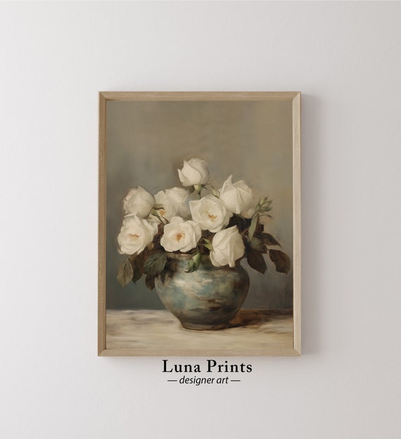 Vintage Roses Painting, Floral Still Life Poster Print