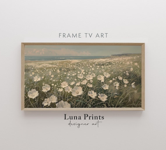 Coastal Wildflower Meadow by the Sea Vintage Landscape Frame TV Poster