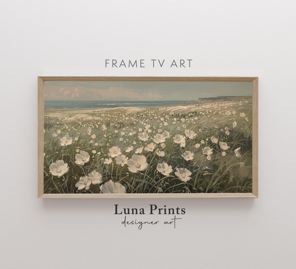Coastal Wildflower Meadow by the Sea Vintage Landscape Frame TV Poster