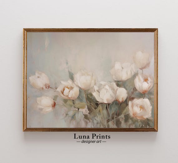 Spring Tulips Painting Art Print, Muted Tones
