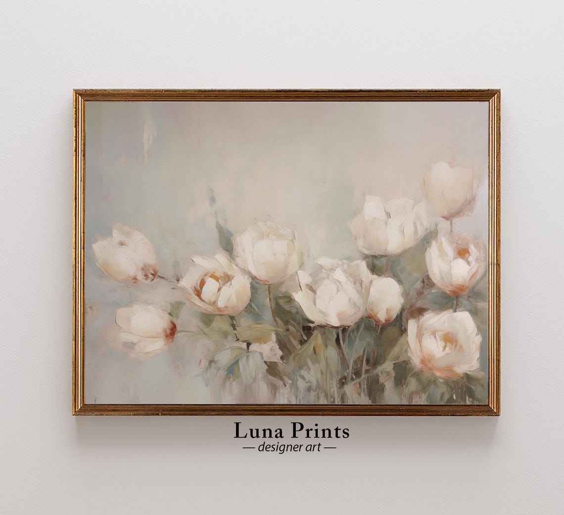 Spring Tulips Painting Art Print, Muted Tones